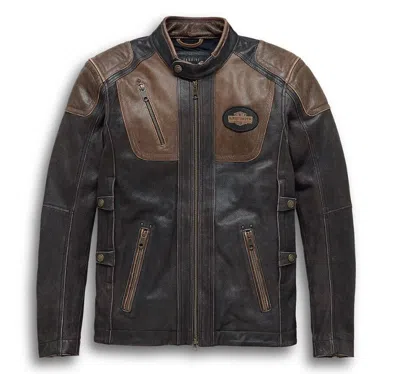 Pre-owned Harley-davidson Harley Davidson Mens Trostel Triple Vent Brown Black Leather Jacket M 98053-19vm