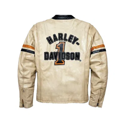 Pre-owned Harley-davidson Harley Davidson Motorcycle Leather Jacket, Hd Men's 1 Racing Leather Jacket In White