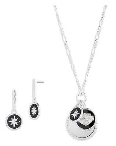 Pre-owned Harley-davidson Women's Star Charm Necklace & Earring Set, Sterling Silver