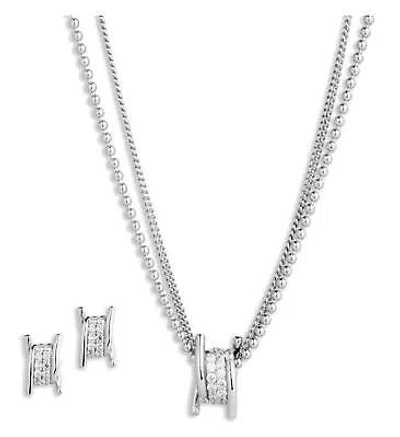 Pre-owned Harley-davidson Womens Crystal Barbed Wire Necklace & Earring Set, Silver
