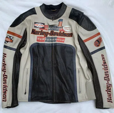 Pre-owned Harley-davidson Rare  Motorcycle Men's Half Mile Leather Jacket In Multicolor