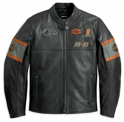 Pre-owned Harley-davidson Real Leather Cowhide Jacket Men's Harley Davidson Screaming Eagle Motorcycle In Black & Orange