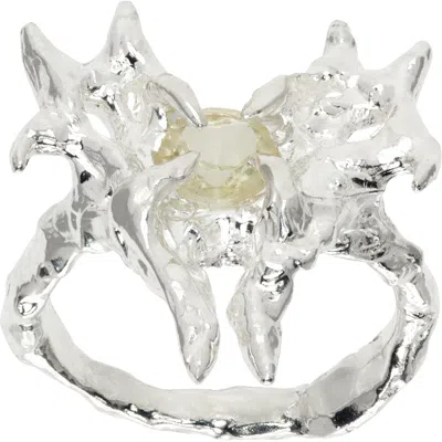 Harlot Hands Ssense Exclusive Silver Desire Butterfly Ring In Lemon