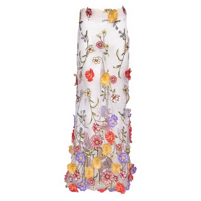 Harlow Loves Daisy Women's Celestial Blanche - Skirt Of Multicoloured Flowers On White Mesh