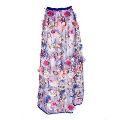 Harlow Loves Daisy Women's Celestial Wildflower Indigo - Skirt Of Cascading Multicoloured Flowers On Mesh In Blue