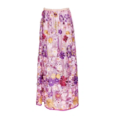 Harlow Loves Daisy Women's Celestial Wildflower Maeve - Skirt Of Cascading Multicoloured Flowers On Mesh In Purple
