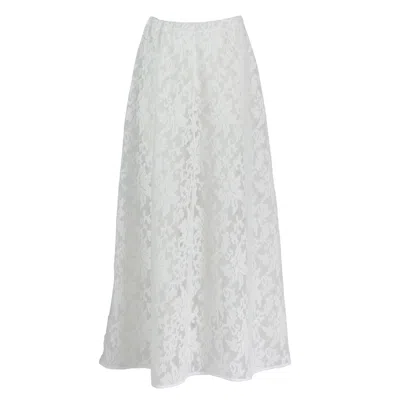 Harlow Loves Daisy Women's Halle - Snowy White Floral Embossed Lace Maxi Skirt