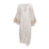 Harlow Loves Daisy Women's Neutrals Flannel - Alabaster French Lace Robe With Golden Embroidered Trim In Yellow