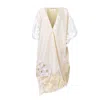 Shop Harlow Loves Daisy Women's Neutrals Villeneuve - Goddess Robe In Raw Silk With Hand Beaded Silk Flowers And Satin Sleev In Black/blue/green/pink/white