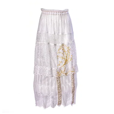 Harlow Loves Daisy Women's Neutrals / White Lark - My Lace Obsession Skirt In Delicate Lace With Gold And Sparkle Featu
