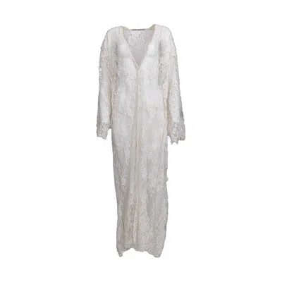 Harlow Loves Daisy Women's White Fleurette - Ethereal Ivory Goddess Robe In Exquisite French Embroidered Lace