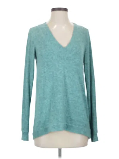 Pre-owned Harlowe & Graham Long Sleeve Top Teal V Neck Tops In Blue