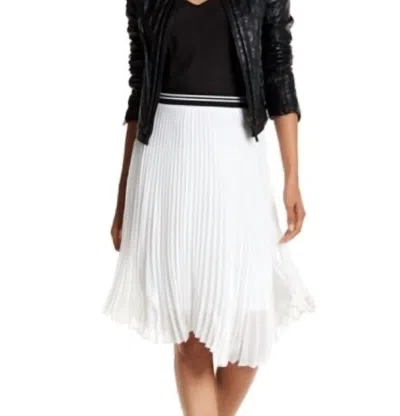 Harlowe & Graham Sheer Uneven Hem Pleated Midi Skirt In White