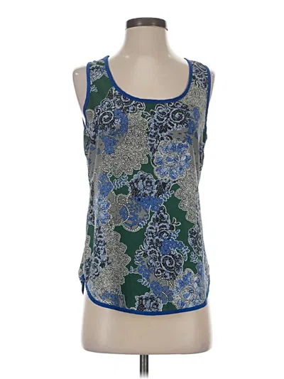 Pre-owned Harlowe & Graham Sleeveless Top Blue Floral Pattern Scoop Neck Tops
