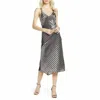 Harlyn Metallic Stripes V Neck Cocktail Slip Midi Dress In Gray In Grey