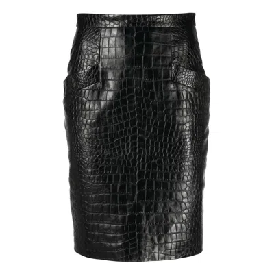 Harmain Leathers Ltd Women's Black Mock-croc Leather Pencil Skirt