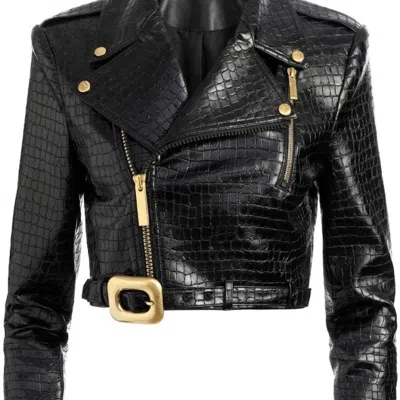 Harmain Leathers Ltd Women's Black The Imperial Croc Biker Jacket