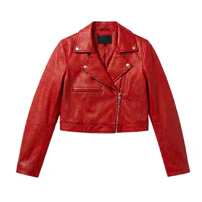 Harmain Leathers Ltd Women's Cropped Red Leather Biker Jacket With Belt