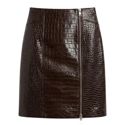 Harmain Leathers Ltd Women's The Mock-croc Leather Mini Skirt – Espresso Brown