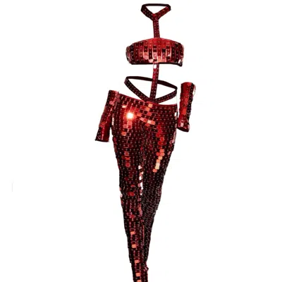 Harmonia Ny Women's Discotika Mirrored Red Catsuit By Dani Watanabe