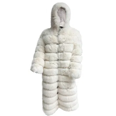 Harmonia Ny Women's Neutrals / White Crème De La Crème Extra Long Hooded Faux Fur Coat By Dani Watanabe