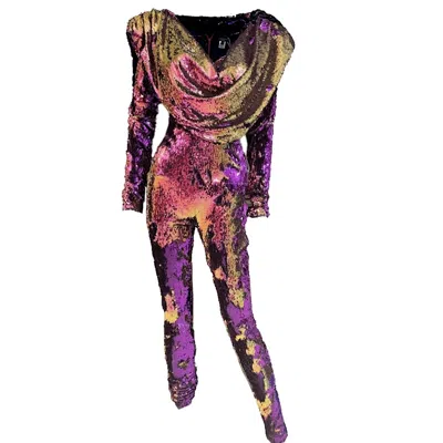 Harmonia Ny Women's Pink / Purple Lemuria Seven Sequined Chameleon Multicolored Catsuit By Dani Watanabe In Pink/purple