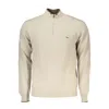 HARMONT & BLAINE BEIGE HALF-ZIP SWEATER WITH EMBROIDERY DETAIL