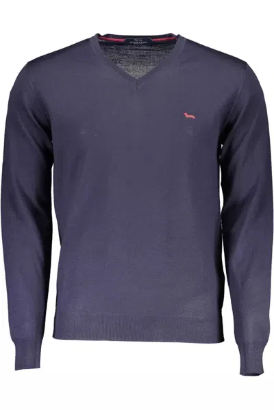 Harmont & Blaine V-neck Logo-embroidered Sweater In Blue