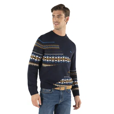 Harmont & Blaine Classic Crewneck Sweater With Multicolored Braids For Men In Blue