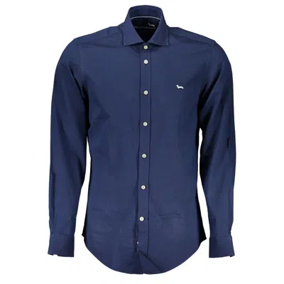 Harmont & Blaine Chic Narrow Fit Organic Cotton Shirt In Blue