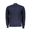 Harmont & Blaine Chic Half-zip Blue Sweater With Embroidery Detail In Blue