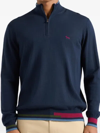 Harmont & Blaine Embroidered-logo Quarter-zip Sweater In Blue