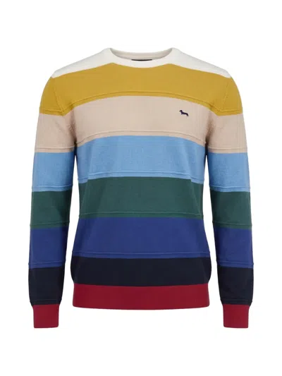 Harmont & Blaine Horizontal-stripe Embroidered-logo Sweater In Blue