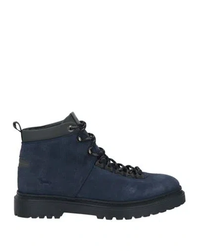 Harmont & Blaine Man Ankle Boots Navy Size 6 Leather, Textile Fibers In Blue