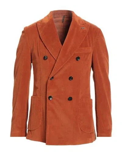 Harmont & Blaine Man Blazer Rust Size 40 Cotton, Lyocell, Elastane In Orange