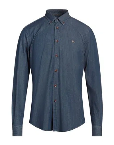 Harmont & Blaine Man Denim Shirt Blue Size 3xl Cotton, Elastane