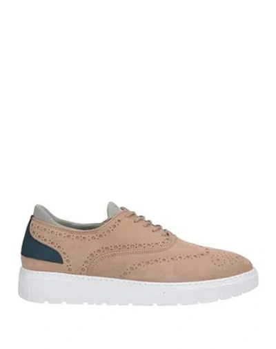 Harmont & Blaine Man Lace-up Shoes Beige Size 7 Soft Leather, Textile Fibers