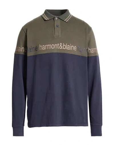 Harmont & Blaine Man Polo Shirt Military Green Size Xl Cotton In Blue