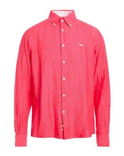 Harmont & Blaine Man Shirt Magenta Size Xl Linen In Pink