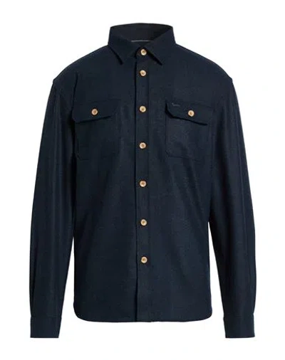 Harmont & Blaine Man Shirt Midnight Blue Size L Polyester, Viscose, Elastane