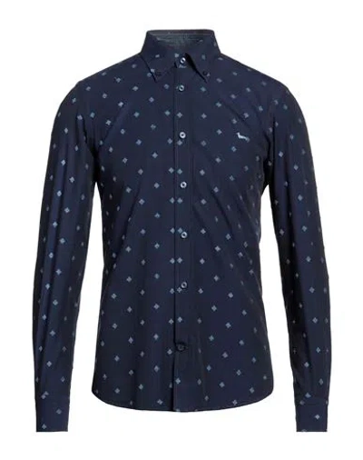 Harmont & Blaine Man Shirt Navy Blue Size Xl Cotton, Polyester