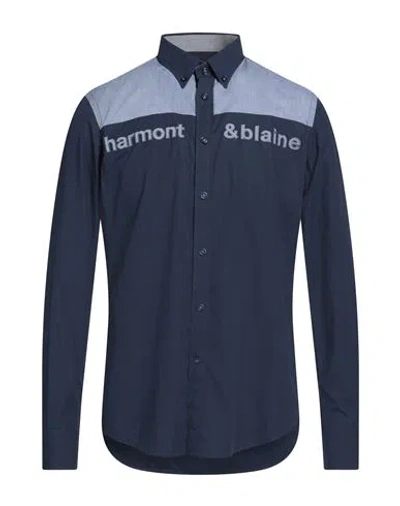 Harmont & Blaine Man Shirt Navy Size 3xl Cotton In Blue