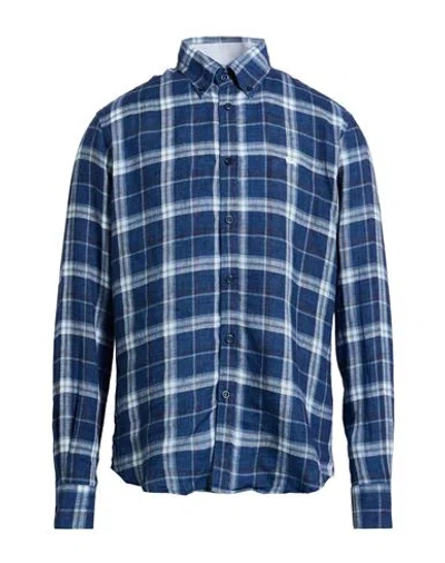 Harmont & Blaine Man Shirt Navy Size 3xl Linen In Blue