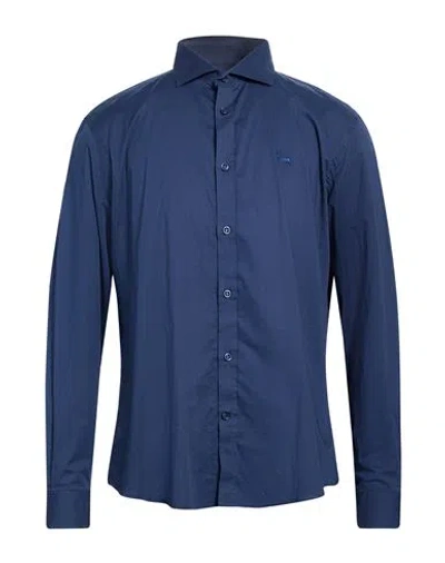 Harmont & Blaine Man Shirt Navy Size Xxl Cotton, Elastane In Blue