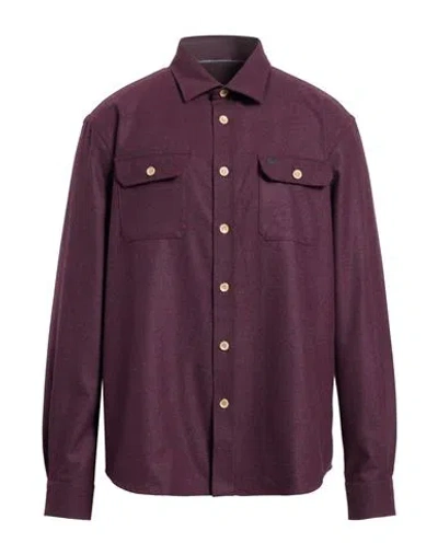 Harmont & Blaine Man Shirt Plum Size L Polyester, Viscose, Elastane In Purple