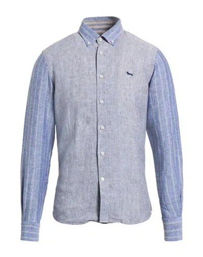 Harmont & Blaine Man Shirt Slate Blue Size 3xl Linen