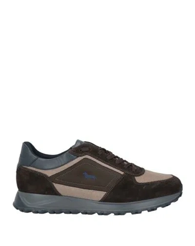 Harmont & Blaine Man Sneakers Dark Brown Size 8.5 Leather, Textile Fibers