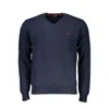 HARMONT & BLAINE V-NECK EMBROIDERED BLUE SWEATER