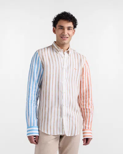Harmontblaine Striped Shirt With Print Dégradé Man Gold Shine In Other