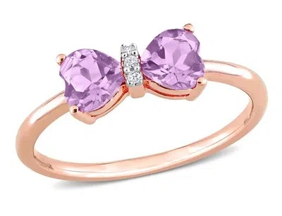 Pre-owned Harmony 4/5 Carat (ctw) Amethyst Heart Bow Ring In 10k Yellow Gold